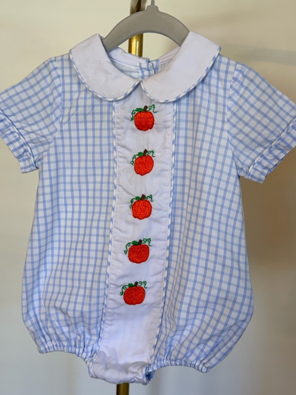Cecil and Lou Baby One-Piece Bubble Romper with Pumpkin Embroidery 6MTHS